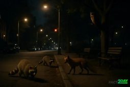 City Animals Adapting to Nighttime Concrete Jungle